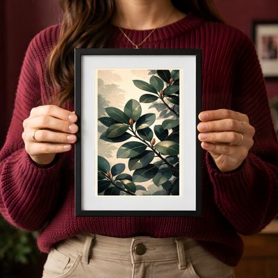 Magnolia Leaf Matte Poster, Vintage Botanical Wall Art, Moody Green Nature Decor