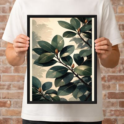 Magnolia Leaf Matte Poster, Vintage Botanical Wall Art, Moody Green Nature Decor