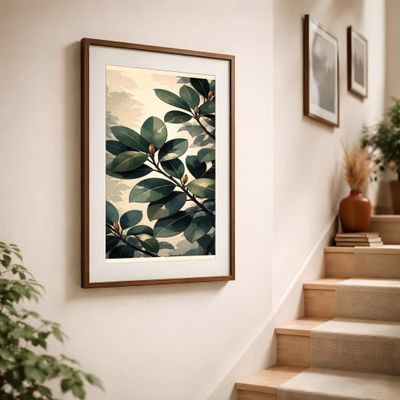 Magnolia Leaf Matte Poster, Vintage Botanical Wall Art, Moody Green Nature Decor
