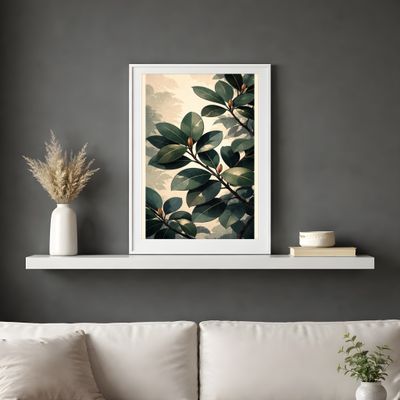 Magnolia Leaf Matte Poster, Vintage Botanical Wall Art, Moody Green Nature Decor