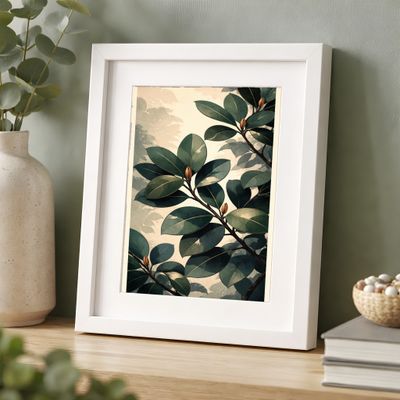 Magnolia Leaf Matte Poster, Vintage Botanical Wall Art, Moody Green Nature Decor