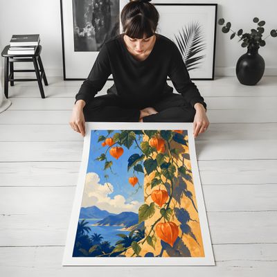 Physalis Wall Art, Tropical Botanical Poster, Mediterranean Coastal Decor