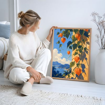 Physalis Wall Art, Tropical Botanical Poster, Mediterranean Coastal Decor