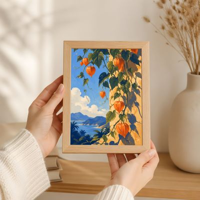 Physalis Wall Art, Tropical Botanical Poster, Mediterranean Coastal Decor