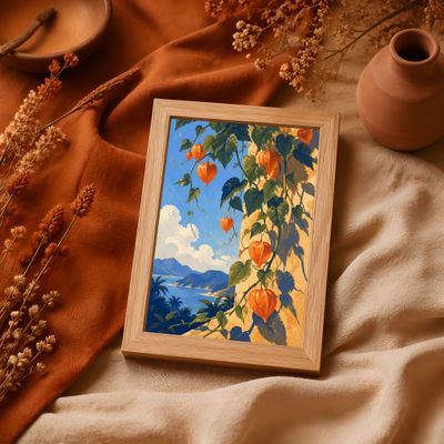 Physalis Wall Art, Tropical Botanical Poster, Mediterranean Coastal Decor