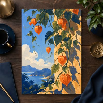 Physalis Wall Art, Tropical Botanical Poster, Mediterranean Coastal Decor