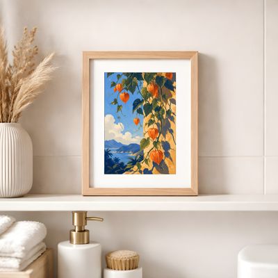 Physalis Wall Art, Tropical Botanical Poster, Mediterranean Coastal Decor