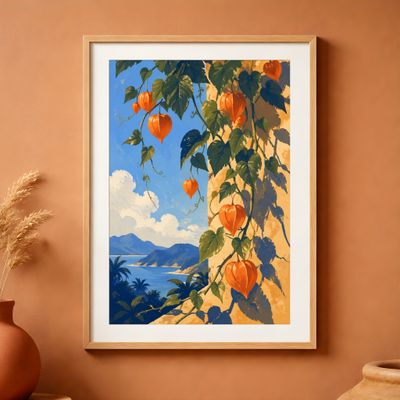 Physalis Wall Art, Tropical Botanical Poster, Mediterranean Coastal Decor