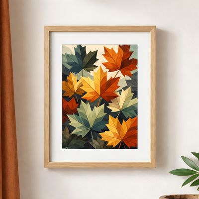 Maple Leaves Matte Poster, Autumn Botanical Wall Art, Mid Century Fall Decor
