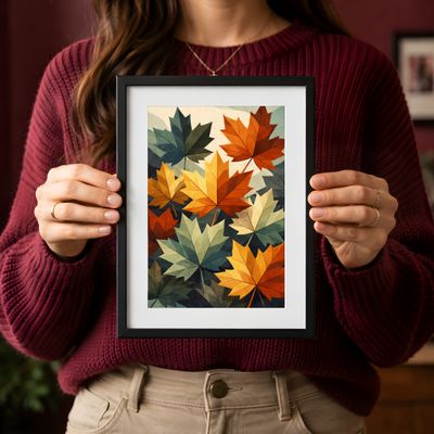 Maple Leaves Matte Poster, Autumn Botanical Wall Art, Mid Century Fall Decor