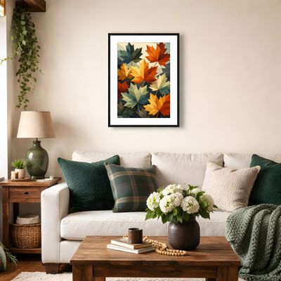 Maple Leaves Matte Poster, Autumn Botanical Wall Art, Mid Century Fall Decor