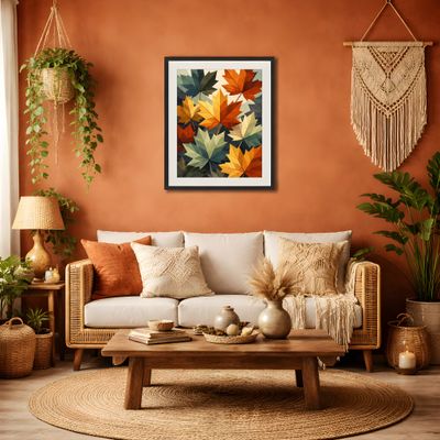Maple Leaves Matte Poster, Autumn Botanical Wall Art, Mid Century Fall Decor