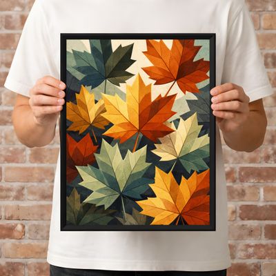Maple Leaves Matte Poster, Autumn Botanical Wall Art, Mid Century Fall Decor