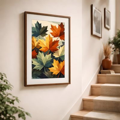 Maple Leaves Matte Poster, Autumn Botanical Wall Art, Mid Century Fall Decor