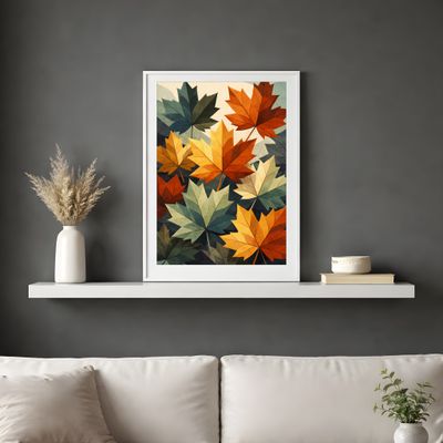 Maple Leaves Matte Poster, Autumn Botanical Wall Art, Mid Century Fall Decor