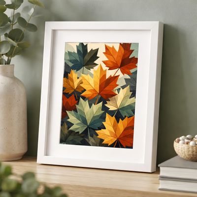 Maple Leaves Matte Poster, Autumn Botanical Wall Art, Mid Century Fall Decor