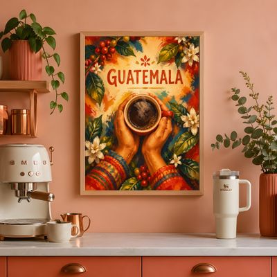 Guatemala Coffee Wall Art, Vintage Travel Poster, Coffee Lover Print