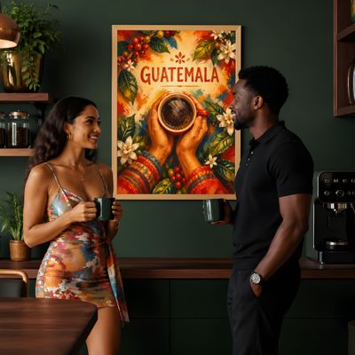 Guatemala Coffee Wall Art, Vintage Travel Poster, Coffee Lover Print