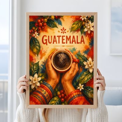 Guatemala Coffee Wall Art, Vintage Travel Poster, Coffee Lover Print