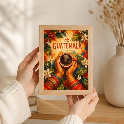 Guatemala Coffee Wall Art, Vintage Travel Poster, Coffee Lover Print