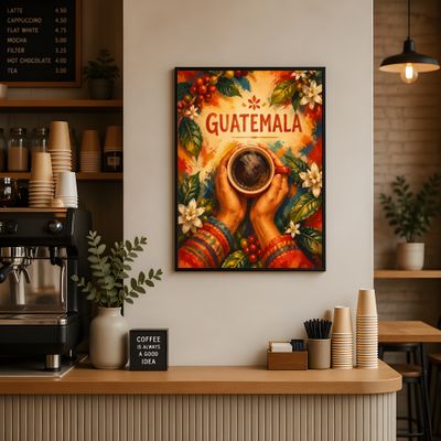 Guatemala Coffee Wall Art, Vintage Travel Poster, Coffee Lover Print
