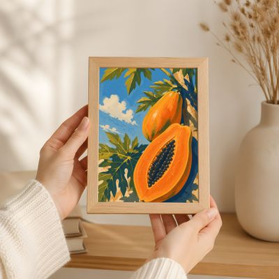 Papaya Poster, Tropical Fruit Wall Art, Vintage Botanical Decor