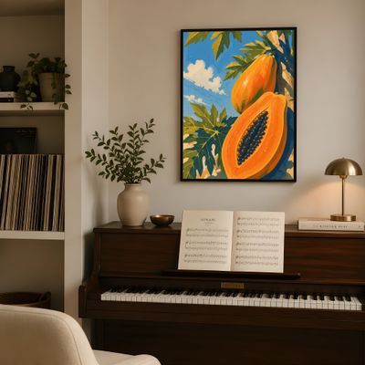 Papaya Poster, Tropical Fruit Wall Art, Vintage Botanical Decor