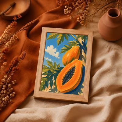 Papaya Poster, Tropical Fruit Wall Art, Vintage Botanical Decor