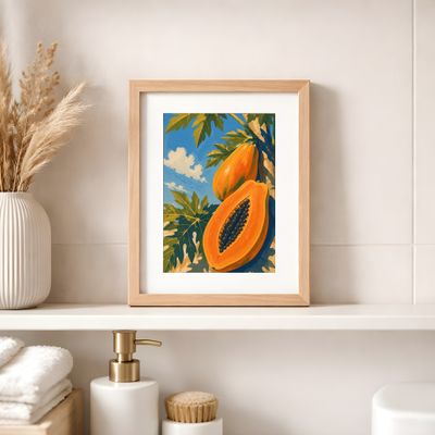 Papaya Poster, Tropical Fruit Wall Art, Vintage Botanical Decor