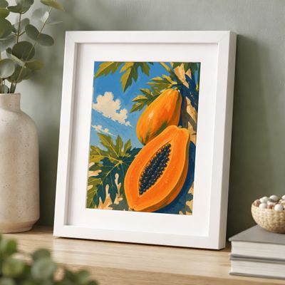 Papaya Poster, Tropical Fruit Wall Art, Vintage Botanical Decor