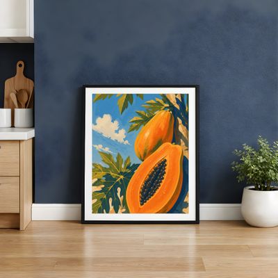 Papaya Poster, Tropical Fruit Wall Art, Vintage Botanical Decor