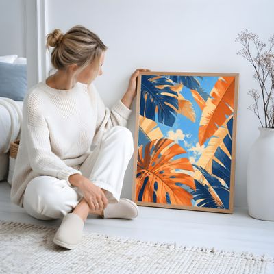 Tropical Leaf Poster, Monstera Wall Art, Coastal Botanical Decor