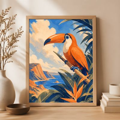 Toucan Wall Art, Tropical Bird Poster, Coastal Jungle Decor