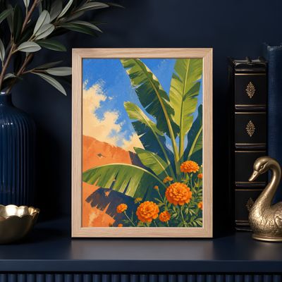 Banana Leaf Poster, Tropical Botanical Wall Art, Mediterranean Decor