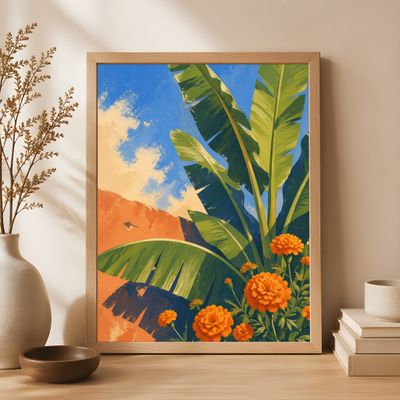 Banana Leaf Poster, Tropical Botanical Wall Art, Mediterranean Decor
