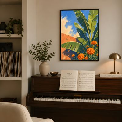 Banana Leaf Poster, Tropical Botanical Wall Art, Mediterranean Decor