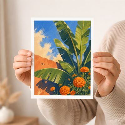 Banana Leaf Poster, Tropical Botanical Wall Art, Mediterranean Decor