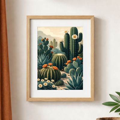Cactus Matte Poster, Desert Botanical Wall Art, Southwest Vintage Illustration