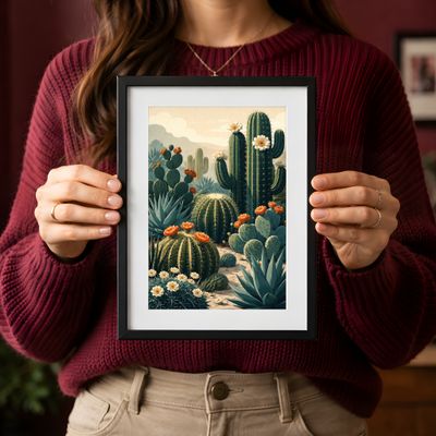 Cactus Matte Poster, Desert Botanical Wall Art, Southwest Vintage Illustration