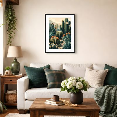 Cactus Matte Poster, Desert Botanical Wall Art, Southwest Vintage Illustration