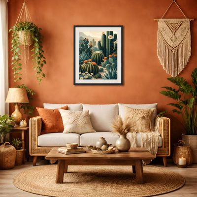 Cactus Matte Poster, Desert Botanical Wall Art, Southwest Vintage Illustration