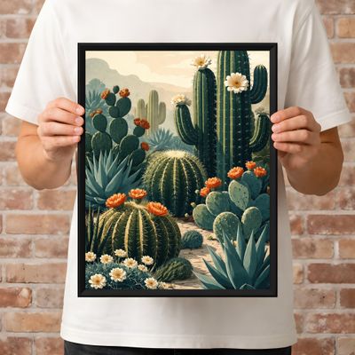 Cactus Matte Poster, Desert Botanical Wall Art, Southwest Vintage Illustration