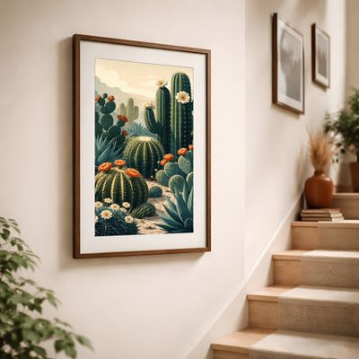 Cactus Matte Poster, Desert Botanical Wall Art, Southwest Vintage Illustration