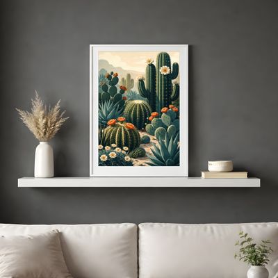 Cactus Matte Poster, Desert Botanical Wall Art, Southwest Vintage Illustration
