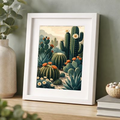 Cactus Matte Poster, Desert Botanical Wall Art, Southwest Vintage Illustration