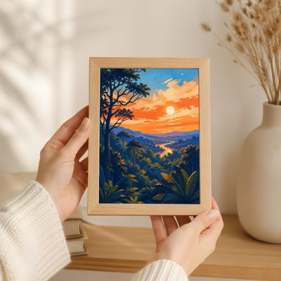 Tropical Sunset Wall Art, Jungle Landscape Matte Poster