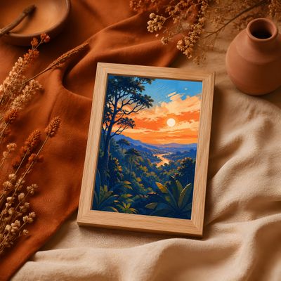 Tropical Sunset Wall Art, Jungle Landscape Matte Poster