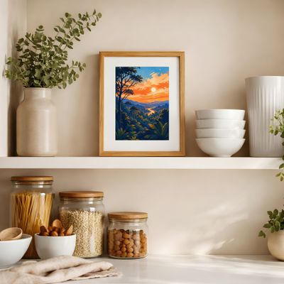 Tropical Sunset Wall Art, Jungle Landscape Matte Poster