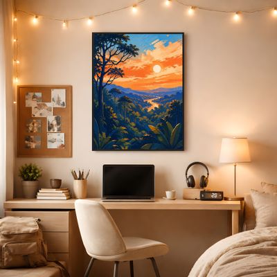 Tropical Sunset Wall Art, Jungle Landscape Matte Poster