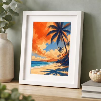 Tropical Beach Wall Art, Palm Tree Coastal Poster, Hawaiian Sunset Decor